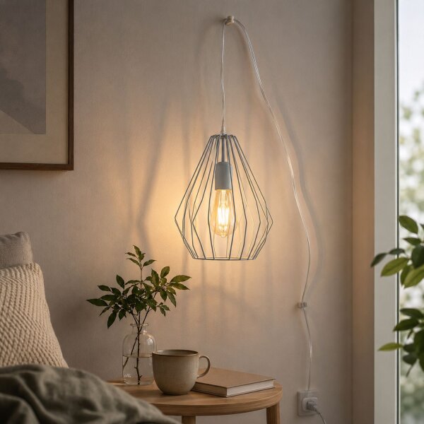 Lampe à suspendre avec fiche Câble de 5,5 m Gris flexible