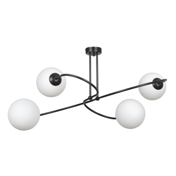 Plafonnier Métal Verre Noir Blanc Moderne 4x E27