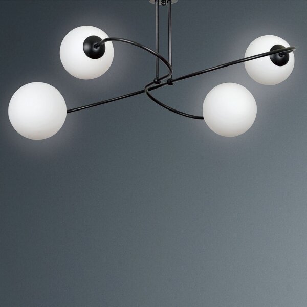 Plafonnier Métal Verre Noir Blanc Moderne 4x E27