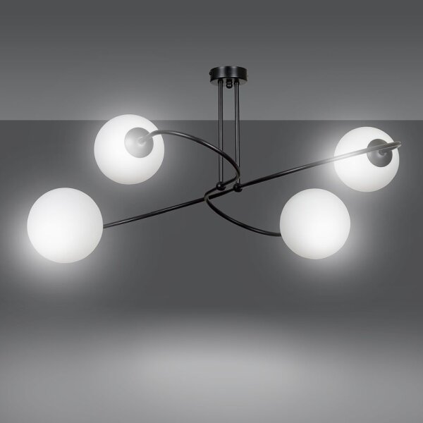 Plafonnier Métal Verre Noir Blanc Moderne 4x E27