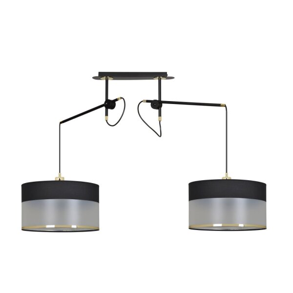 Lampe à suspendre tissu métal noir argent or réglable