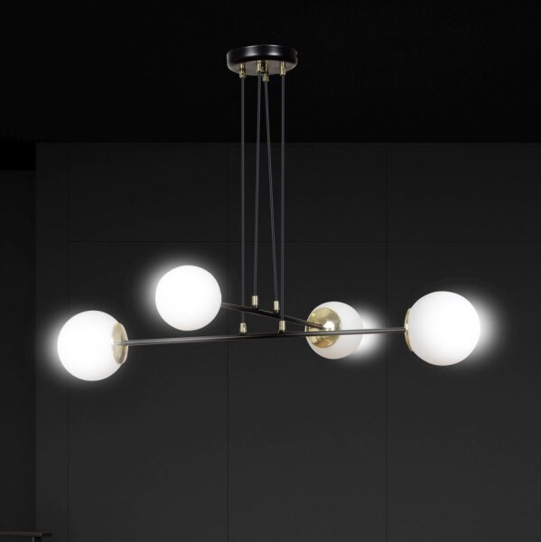 Lampe à suspendre Boule Abat-jour réglable Noir Blanc 4x E27