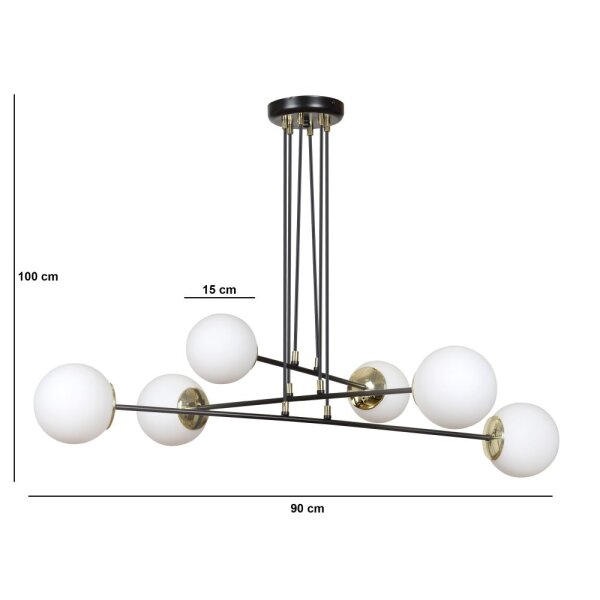 Lampe à suspendre noire réglable en verre 6x E27 Lampe à suspendre