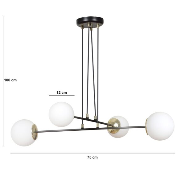 Lampe à suspendre avec abat-jour blanc réglable verre métal 4x