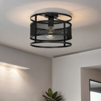 Plafonnier rond 30 cm noir m&eacute;tal Mesh E27