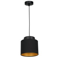 Lampe &agrave; suspendre tissu abat-jour noir or E27