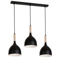 Lampe &agrave; suspendre noir m&eacute;tal bois 3 flammes...
