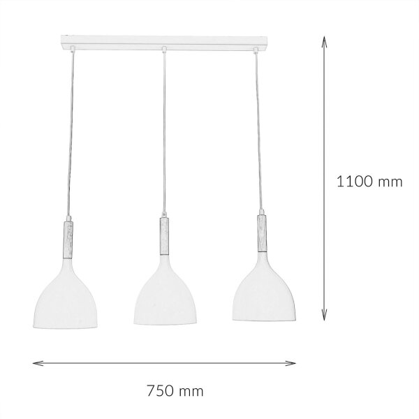 Lampe à suspendre Blanc Métal Bois 3 flammes