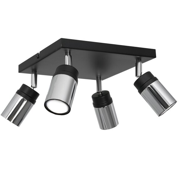 Spot projecteur noir chrome 4 flammes GU10