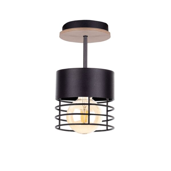 Lampe de plafond Moderne Métal Bois Noir Ø12cm rond