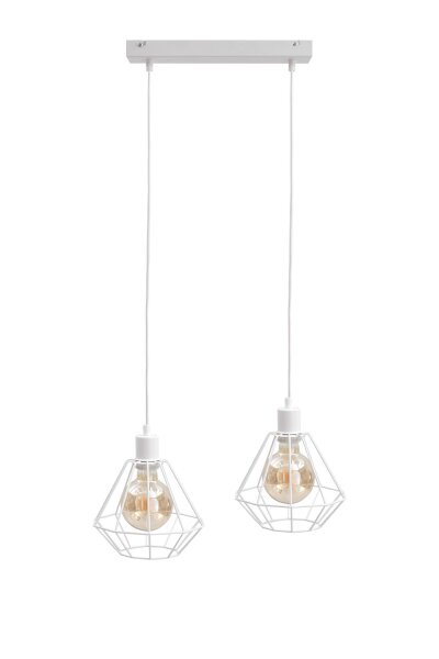 Suspension Blanc Métal 2 flammes L:50cm Rétro