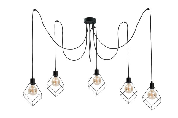 XXL Lampe suspendue métal 5-flamme E27 noir