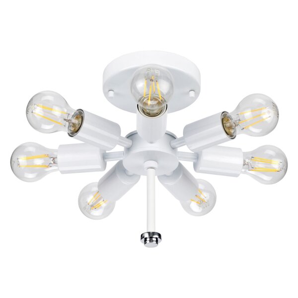 Grand plafonnier rond 86 cm tissu crème chrome