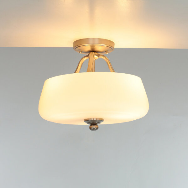 Plafonnier E27 Blanc Nickel Ø37cm Verre Métal