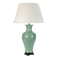 Lampe de table céramique tissu vert crème...