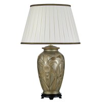 Lampe de table tissu céramique argent crème...
