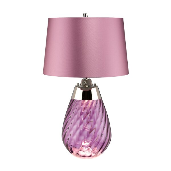 Tischlampe Rosa Violett beleuchteter Fuß Glas Seide