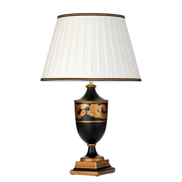 Lampe de table tissu bois crème noir or E27 68 cm