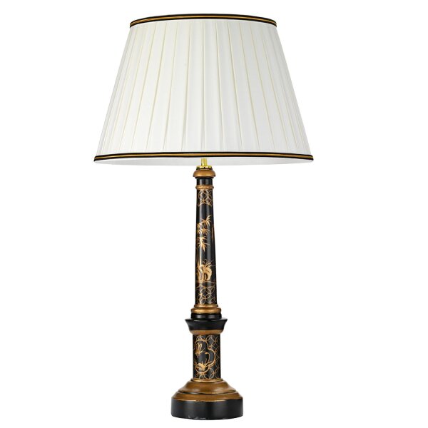 Grande lampe de table 87 cm tissu bois crème noir or