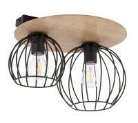 Plafonnier Noir Naturel E27 Métal Bois Salon