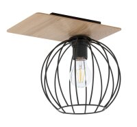 Plafonnier E27 Noir Naturel Métal Bois...