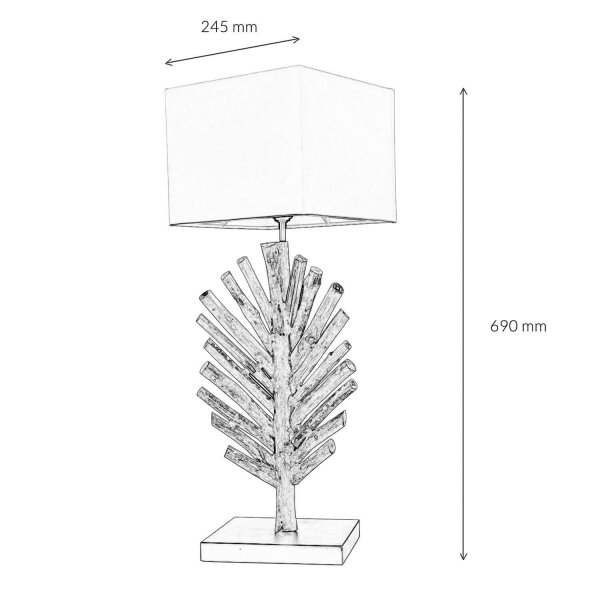Lampe de table bois flotté tissu 69 cm E27 artisanat SAWATH