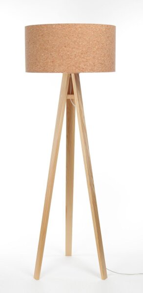 Lampadaire salon 146 cm trépied bois liège E27