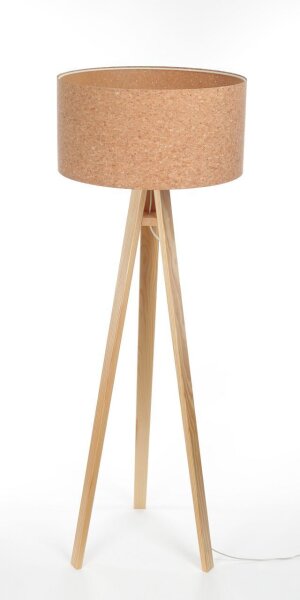 Lampadaire salon 146 cm trépied bois liège E27