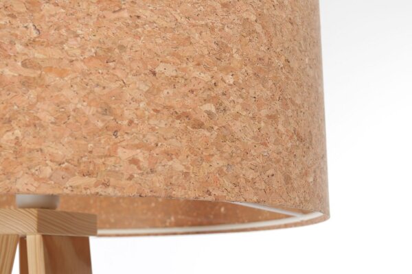 Lampadaire salon 146 cm trépied bois liège E27