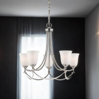 Lustre avec abat-jour verre métal en nickel blanc...