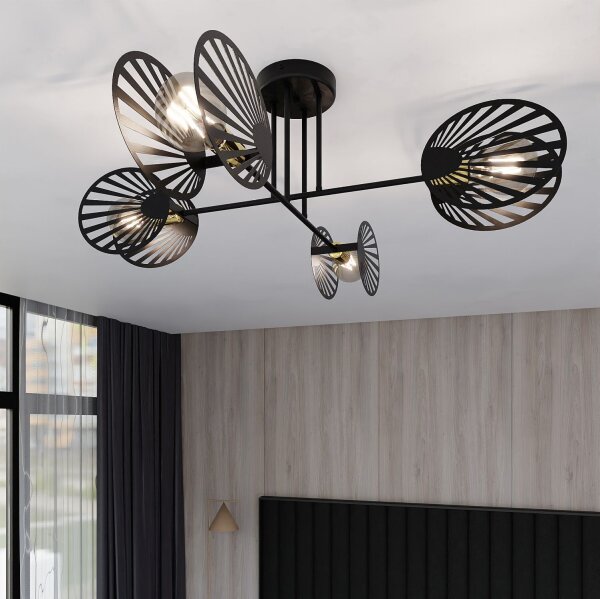 Plafonnier noir métal 86 cm de long 4 flammes