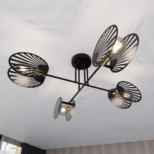Plafonnier noir métal 86 cm de long 4 flammes