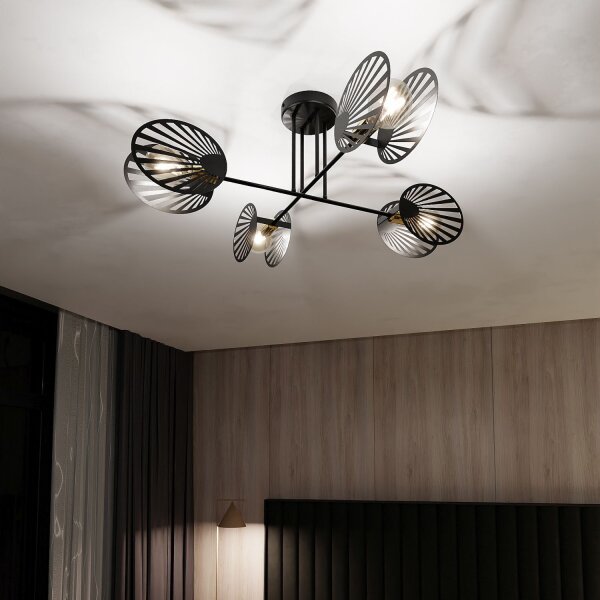 Plafonnier noir métal 86 cm de long 4 flammes