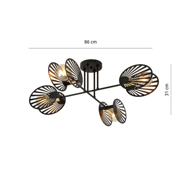 Plafonnier noir métal 86 cm de long 4 flammes