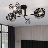 Plafonnier noir métal 86 cm de long 4 flammes