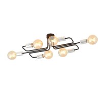 Plafonnier plat m&eacute;tal 6 flammes r&eacute;tro 55 cm...