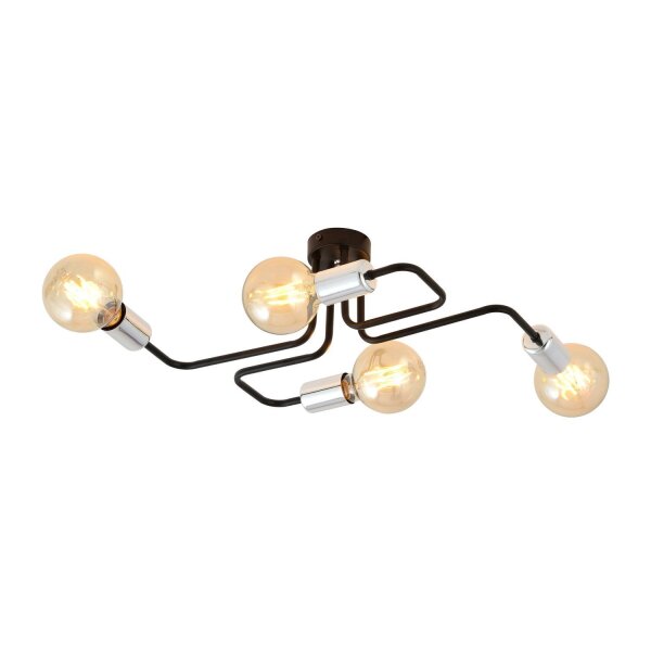Plafonnier Retro plat 4 flammes pour E27 noir chrome