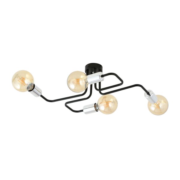 Plafonnier Retro plat 4 flammes pour E27 noir chrome