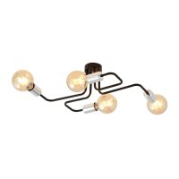 Plafonnier Retro plat 4 flammes pour E27 noir chrome
