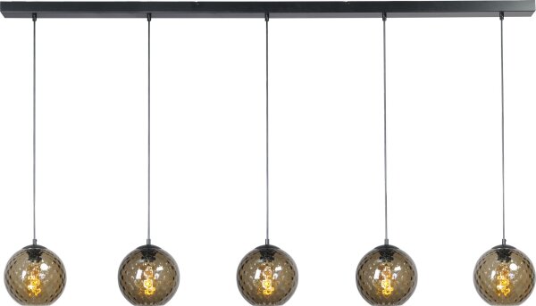 Suspension 160 cm verre fumé 5 flammes