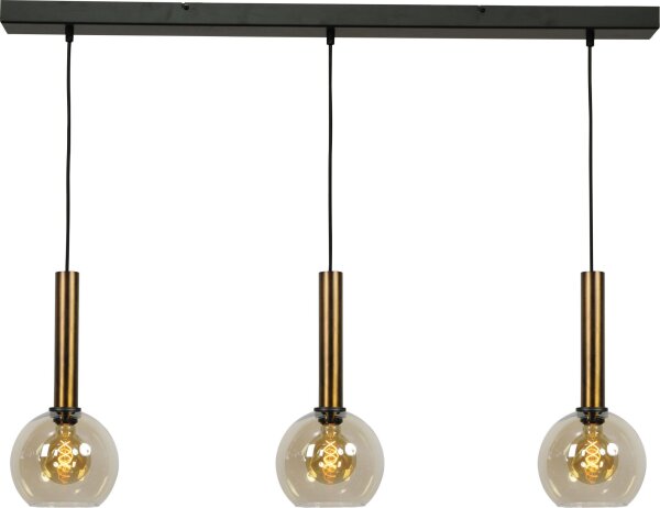 Suspension laiton noir 3 flammes E27 verre métal