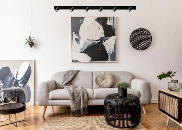 Plafonnier noir en métal, longueur 160 cm, orientable