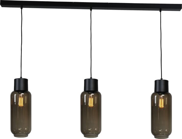 Suspension noir verre métal 3 flammes 130 cm