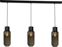 Suspension noir verre m&eacute;tal 3 flammes 130 cm