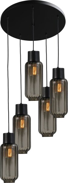 Lampe à suspendre noire verre métal 5 flammes E27 ELYA