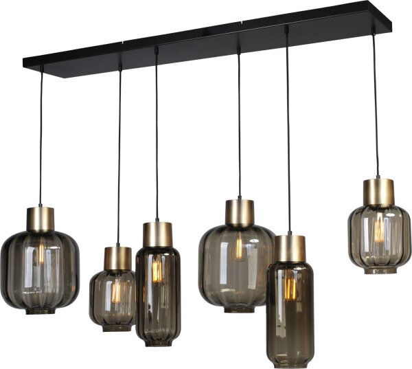 Lampe à suspendre noir or 6 flammes grande verre métal