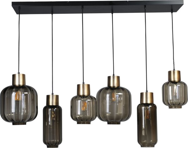 Lampe à suspendre noir or 6 flammes grande verre métal