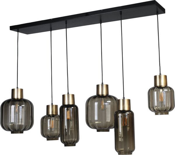 Lampe à suspendre noir or 6 flammes grande verre métal