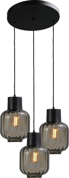 Lampe à suspendre noire 3 flammes verre métal E27 Salle à manger