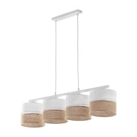 Suspension Blanc Marron 4 flammes Métal Tissu Jute...